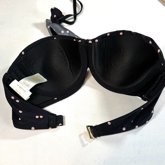 KATE SPADE Ana Maria Island Bikini Swim Top Black With Pink Dotted - Picture 3 of 6